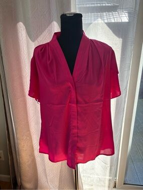 Calvin Klein Fuchsia V-Neck Short-Sleeve Blouse